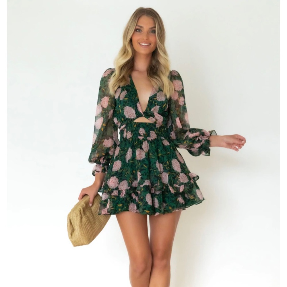 Angel Biba Emerald Green Floral Dress